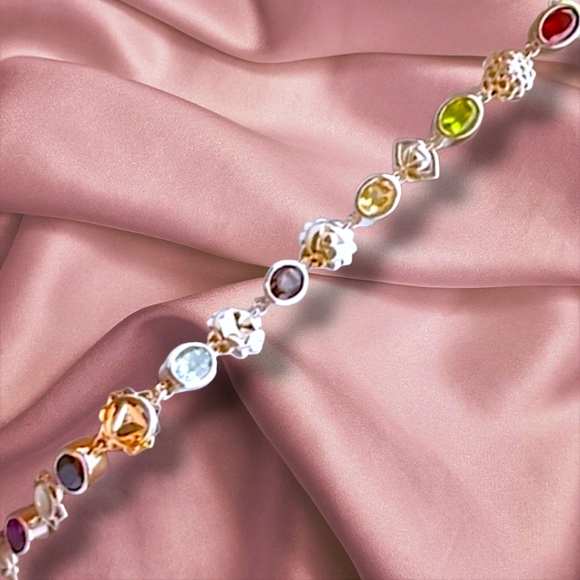 NWT MULTI-GEMSTONE CHAKRA LARIAT NECKLACE IN PLATINUM OVER STERLING SILVER - Picture 3 of 10